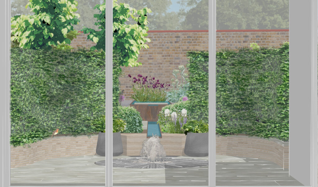 View out to garden along central axis