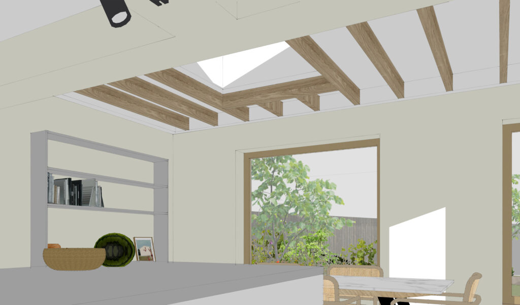 Kitchen extension with rooflight and exposed beams